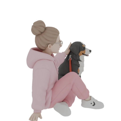 Cozy Girl Petting Bernese Mountain Dog 3D Model
