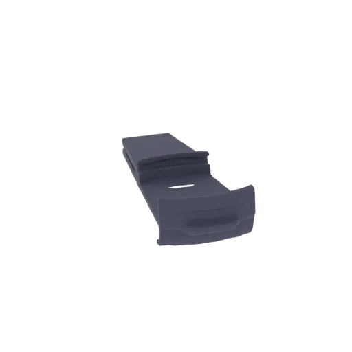 A 3D render of a dark gray curved bracket with a matte finish, isolated on a black background.