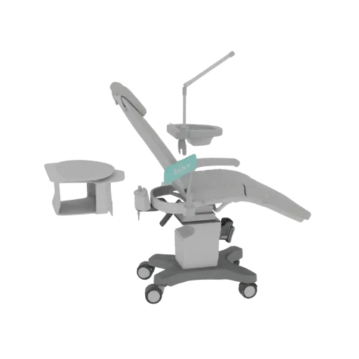 Surgical Exam Chair Education 3D model, three-quarter training render, showing painted metal, clinical silhouette.