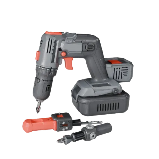 Cordless Drill Product Viz 3D model, three-quarter studio product render, showing molded plastic, ergonomic handles.