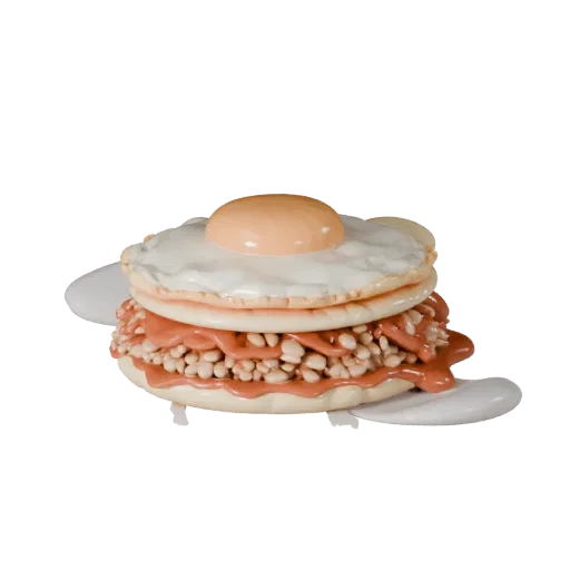 Fried Egg Realistic 3D model, three-quarter studio render, showing sauces, plated composition.