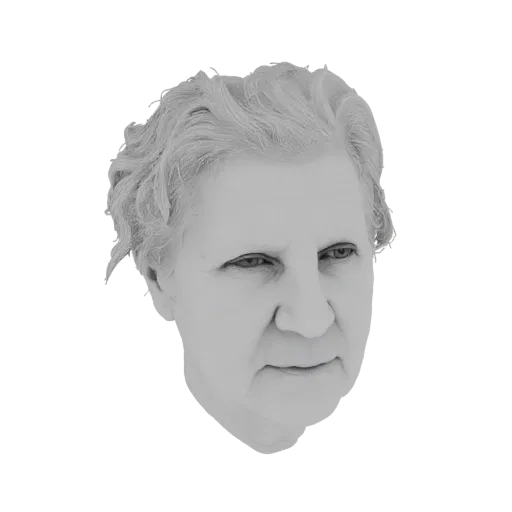 3D model render of an elderly woman's bust, showing detailed facial features and gray hair.