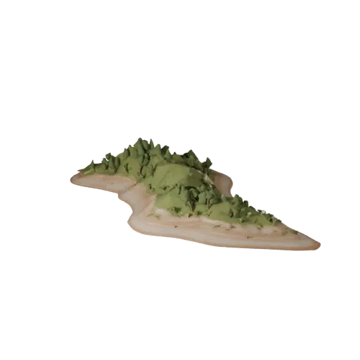 Lake Island Shore High Poly 3D model, close-up cinematic environment render, showing wet stone, water edges.