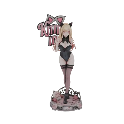 3D model of a 'Kittin' In' bunny girl figure with black bunny suit, cat ears, and rose-decorated base.