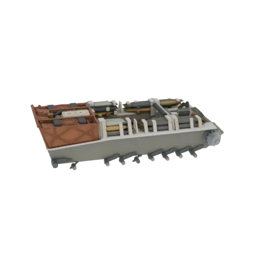 3D model of a WWII Marder III tank destroyer with ammunition stored in its open-top compartment, viewed from a side-angle.