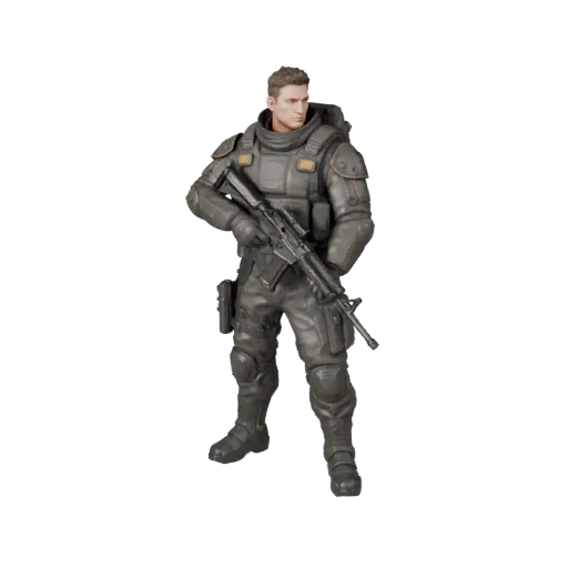 Personagem 3D Soldado de Comando Sci Fi, vista da viewport do motor, ativo pronto para Unreal Engine com Modelo de Personagem