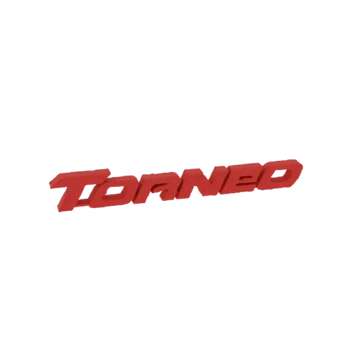 Renderização 3D do logo 'Torneo' vermelho com efeito em relevo proeminente, sobre fundo branco.