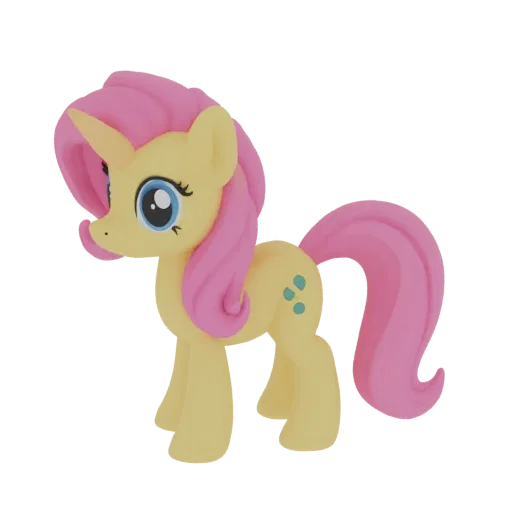 3D-Modell von Fluttershy aus My Little Pony, stehend auf weißem Hintergrund