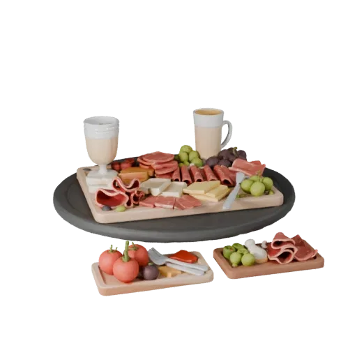 Banquet Charcuterie Board Product Viz 3D model, three-quarter studio product render, showing ceramic, form detail.