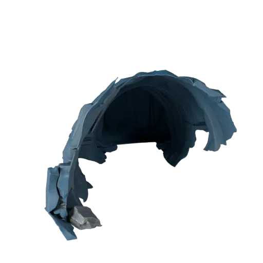 Ice Cave Passage Realistic 3D model, three-quarter environment render, showing aged stone, snow banks.