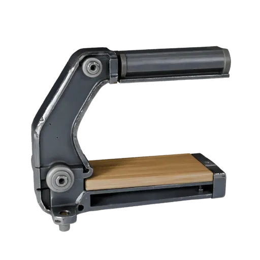 Precision Clamp 3D model, side profile view, technical viewport render, showing painted metal, clear grip zones.