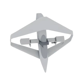 3D render of a futuristic VTOL drone with swept-back wings and prominent engine nacelles, set against a white background.