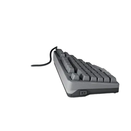 Ergonomic Mechanical Keyboard Realistic 3D model, three-quarter studio render, showing plastic shells, desktop scale.