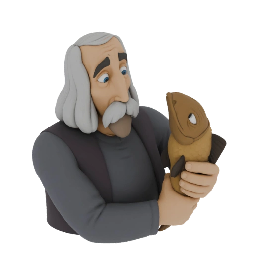 Old Man Holding a Fish 3D Model
