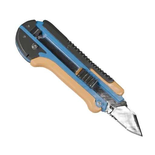Insulated Utility Knife Stylized 3D model, stylized isometric render, showing painted metal, clear grip zones.