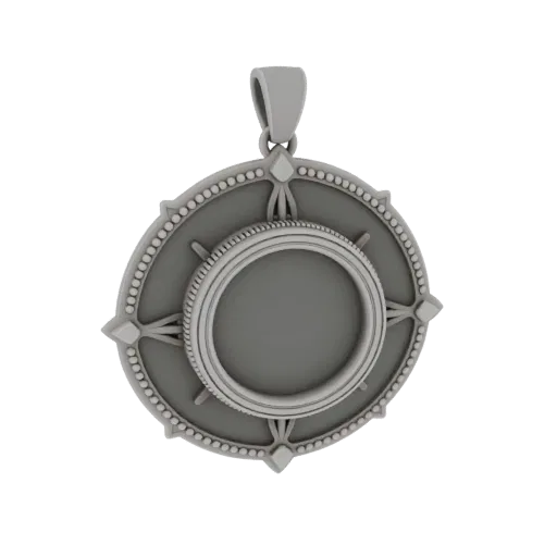 Gold Ornate Medallion 3D model, three-quarter front view, AR viewer studio render, gold finish.