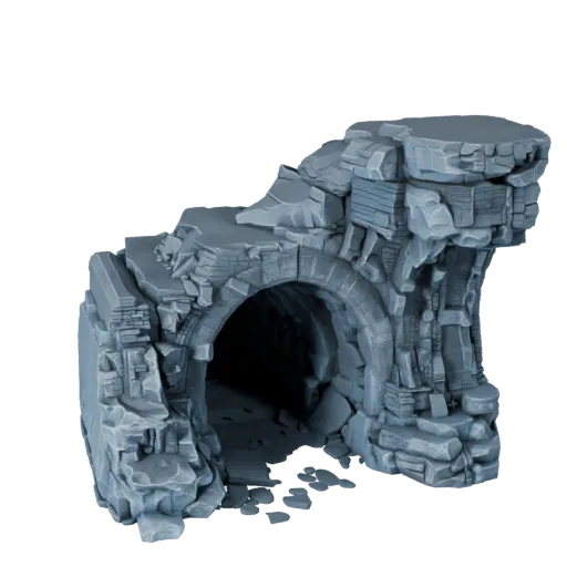 Ice Cave Passage Unity 3D model, isometric viewport view, showing aged stone, snow banks with scale cues.