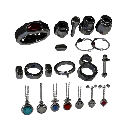 Modèle 3D prêt pour le jeu, ensemble Bague et Pendentif Bohème, rendu studio de haut en bas, mettant en évidence les coutures