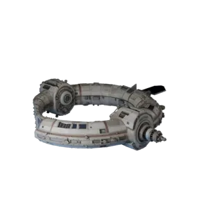 Deep Space Docking Hub Realistic 3D model, three-quarter studio render, showing metal modules, modular station layout.