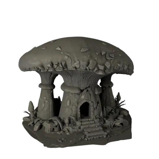 Mushroom Cave Grotto Stylized 3D model, stylized isometric environment render, showing aged stone, terrain detail.