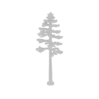 A 3D model of a stylized pine tree with textured foliage and a visible trunk, presented on a white background.