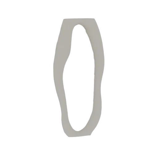 3D render of an abstract, organic mirror frame with flowing, asymmetrical lines against a white background.