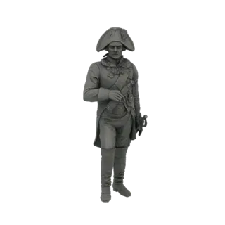 3D model render of an 18th-century naval commander in uniform, standing with a sword.