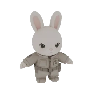 3D model of an anthropomorphic rabbit wearing a detailed military uniform, with a stern expression and large ears.