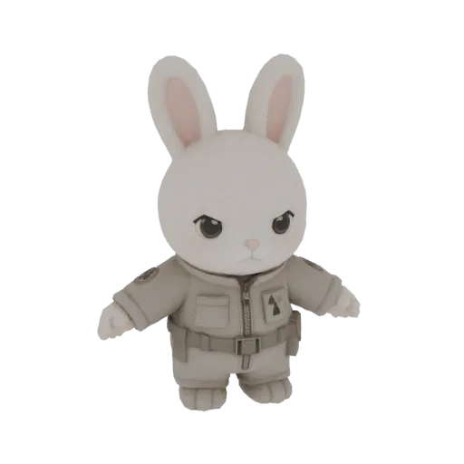 3D model of an anthropomorphic rabbit wearing a detailed military uniform, with a stern expression and large ears.