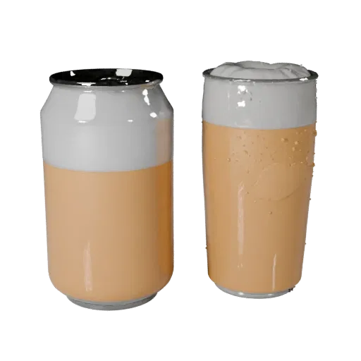 Cafe Soda Can Product Viz 3D model, three-quarter studio product render, showing glass, container shape.