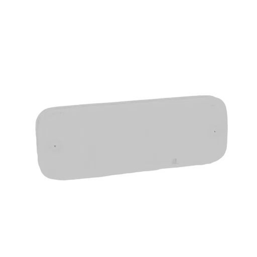 A 3D render of a minimalist rectangular box with rounded corners, presented on a black background.
