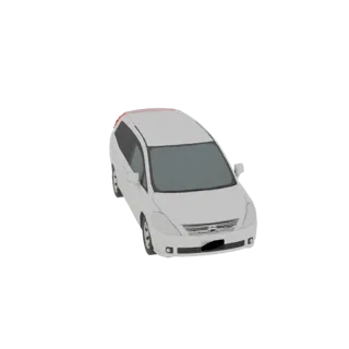 Modello 3D di un Nissan Presage MPV bianco (2003-2006), mostrato da una prospettiva anteriore a tre quarti su sfondo bianco.