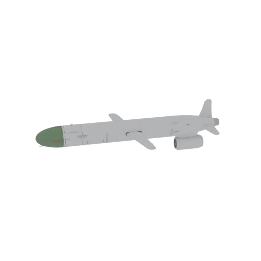 A 3D model of a modern missile with a green nose cone and gray body, shown against a white background.
