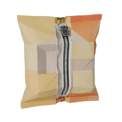 Boxed Chip Bag Low Poly 3D model, game viewport three-quarter view, showing cardboard, package massing.