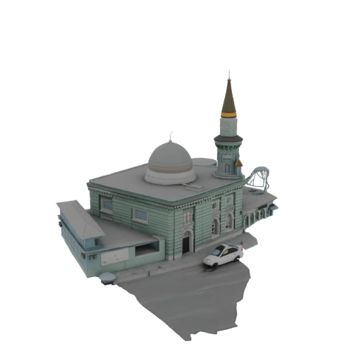 Islamic Mosque with Minaret and Car