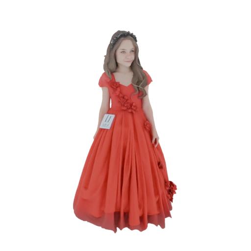 Elegant Red Flower Girl Dress 3D Model
