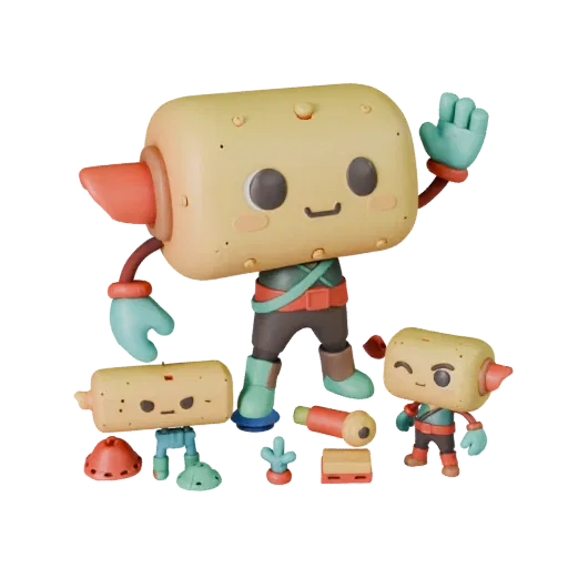 Cute Food Mascot modular kit 3D model preview showing pose, top-down kitbash view, expression and smooth toy surfaces