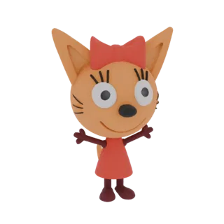 Modelo 3D de una chica zorro adorable y anaranjada con lazo y vestido rojos, con los brazos extendidos.