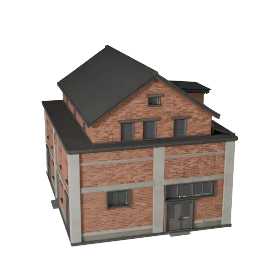 Modelo 3D de cabina de montaña de alto poligonaje, vista de renderizado arquitectónico en primer plano, mostrando materiales
