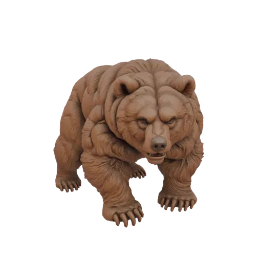 3D model of a fierce grizzly bear with detailed fur texture, captured in an aggressive stance.
