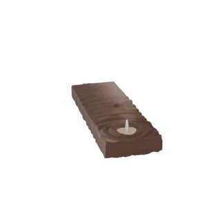3D model of a rustic wooden candle holder with a lit candle and ripple effects on the wood surface.