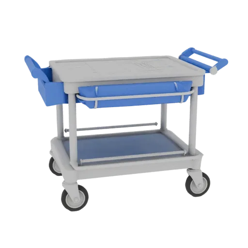 Clinic Medical Cart 3D model, side profile view, technical viewport render, showing painted metal, clinical silhouette.