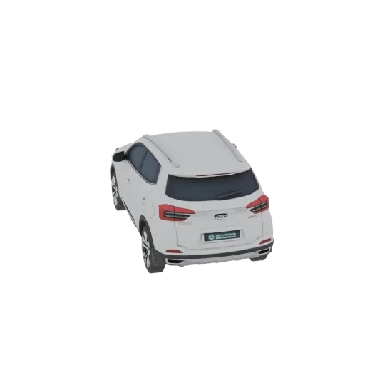 Rear-three-quarter view of a white Chery Tiggo SUV 3D model against a white background.