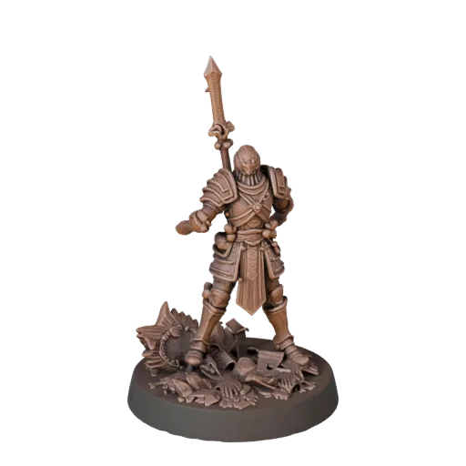 Fantasy Warrior Miniature collectible 3D model preview showing silhouette, studio close-up view, pose and resin detail