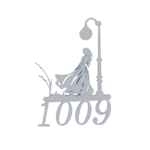 Elegant Woman Under Lamppost with Number 1009
