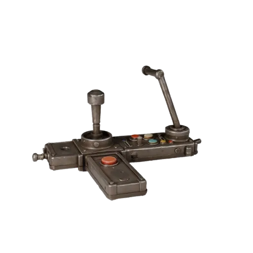 Industrial Control Lever Realistic 3D model, three-quarter studio render, showing metal hinges, form detail.