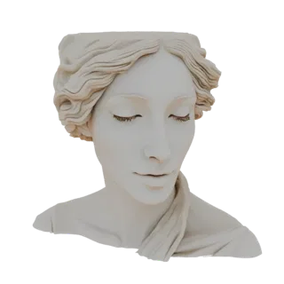 Modello 3D di un busto di donna classica con gli occhi chiusi, progettato come un elegante vaso, reso in una finitura bianca