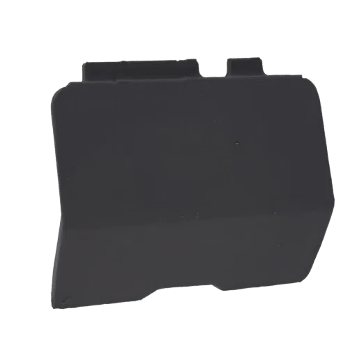 3D model of a dark gray car bumper cover plug, showing its rectangular shape with subtle indentations on top.