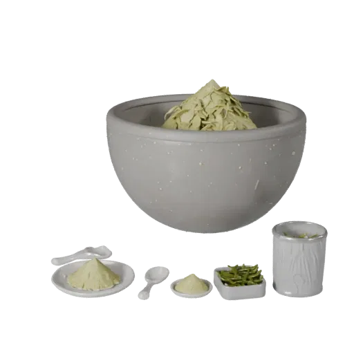 Fresh Herb Flour Bowl High Poly 3D model, close-up studio render, showing powders, small ingredient shapes.