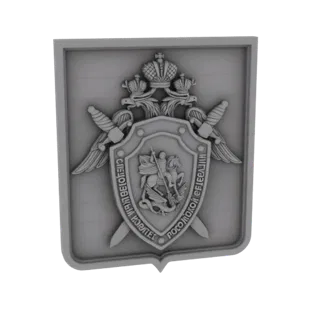 3D model render of the Russian Investigative Committee emblem, featuring a double-headed eagle and St. George slaying a drago